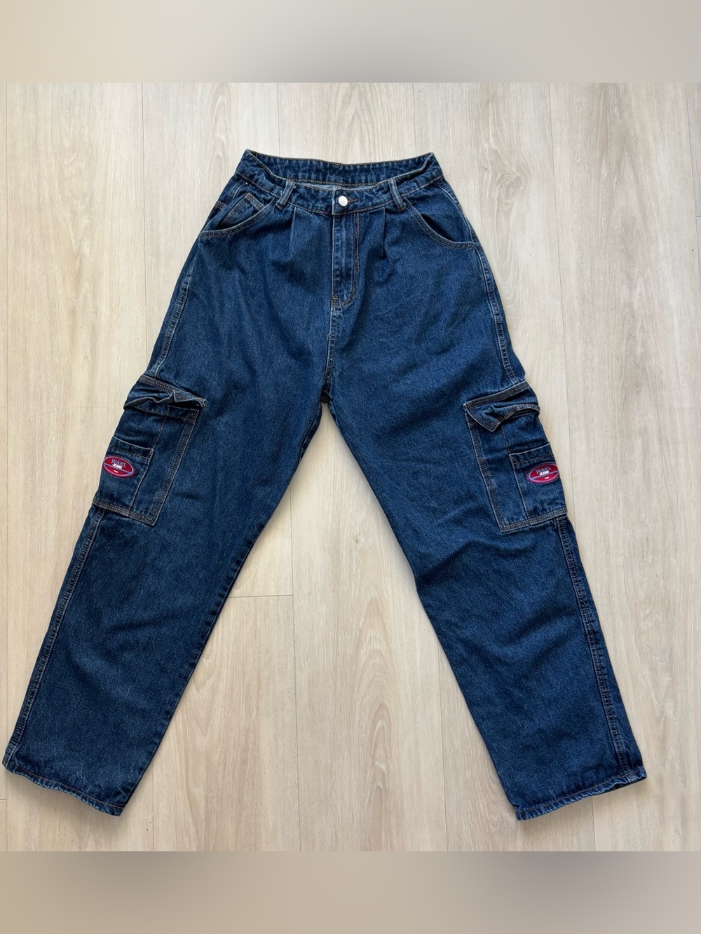 SHEIN Y2K Cargo Jeans Blue Wide Leg Utility Patch Pocket Women's Small S